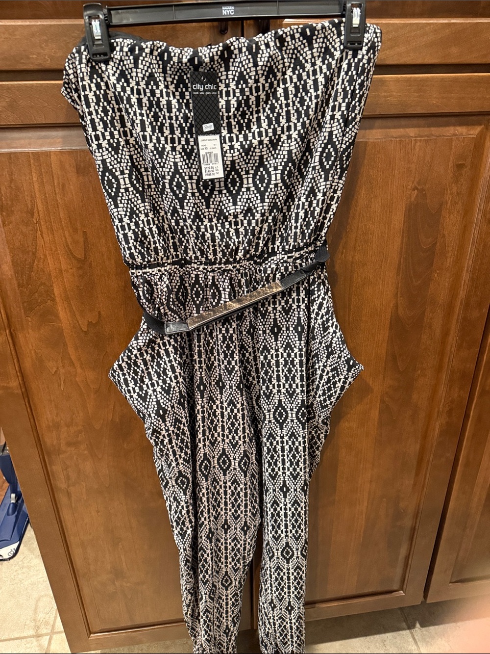 City Chic Black & White Strapless Printed Jumpsuit